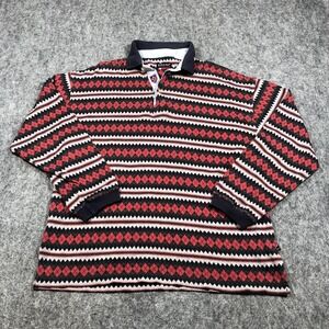 Vintage Bugle Boy Classics Mens M Red Argyle Long Sleeve Rugby Cotton Polo Shirt